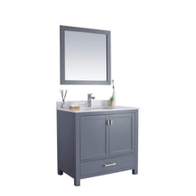 Load image into Gallery viewer, LAVIVA Wilson 313ANG-36G-WQ 36&quot; Single Bathroom Vanity in Grey with White Quartz, White Rectangle Sink, Angled View