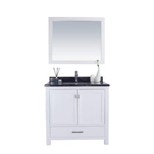 Load image into Gallery viewer, LAVIVA Wilson 313ANG-36W-BW 36&quot; Single Bathroom Vanity in White with Black Wood Marble, White Rectangle Sink, Front View