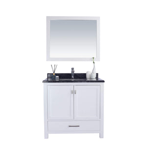 LAVIVA Wilson 313ANG-36W-BW 36" Single Bathroom Vanity in White with Black Wood Marble, White Rectangle Sink, Front View