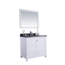 Load image into Gallery viewer, LAVIVA Wilson 313ANG-36W-BW 36&quot; Single Bathroom Vanity in White with Black Wood Marble, White Rectangle Sink, Angled View