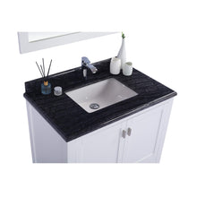 Load image into Gallery viewer, LAVIVA Wilson 313ANG-36W-BW 36&quot; Single Bathroom Vanity in White with Black Wood Marble, White Rectangle Sink, Countertop Closeup