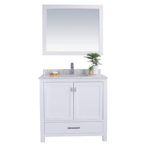 LAVIVA Wilson 313ANG-36W-WC 36" Single Bathroom Vanity in White with White Carrara Marble, White Rectangle Sink, Front View