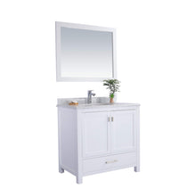 Load image into Gallery viewer, LAVIVA Wilson 313ANG-36W-WC 36&quot; Single Bathroom Vanity in White with White Carrara Marble, White Rectangle Sink, Angled View
