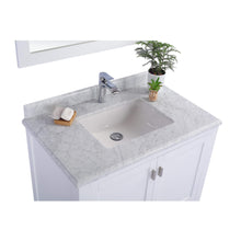 Load image into Gallery viewer, LAVIVA Wilson 313ANG-36W-WC 36&quot; Single Bathroom Vanity in White with White Carrara Marble, White Rectangle Sink, Countertop Closeup