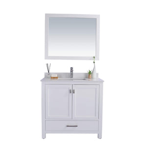 LAVIVA Wilson 313ANG-36W-WQ 36" Single Bathroom Vanity in White with White Quartz, White Rectangle Sink, Front View