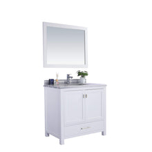 Load image into Gallery viewer, LAVIVA Wilson 313ANG-36W-WS 36&quot; Single Bathroom Vanity in White with White Stripes Marble, White Rectangle Sink, Angled View