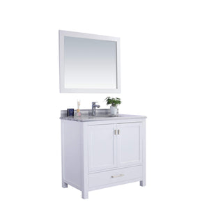 LAVIVA Wilson 313ANG-36W-WS 36" Single Bathroom Vanity in White with White Stripes Marble, White Rectangle Sink, Angled View