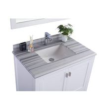 Load image into Gallery viewer, LAVIVA Wilson 313ANG-36W-WS 36&quot; Single Bathroom Vanity in White with White Stripes Marble, White Rectangle Sink, Countertop Closeup