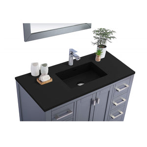 LAVIVA Wilson 313ANG-42G-MB 42" Single Bathroom Vanity in Grey with Matte Black VIVA Stone Surface, Integrated Sink, Countertop Closeup