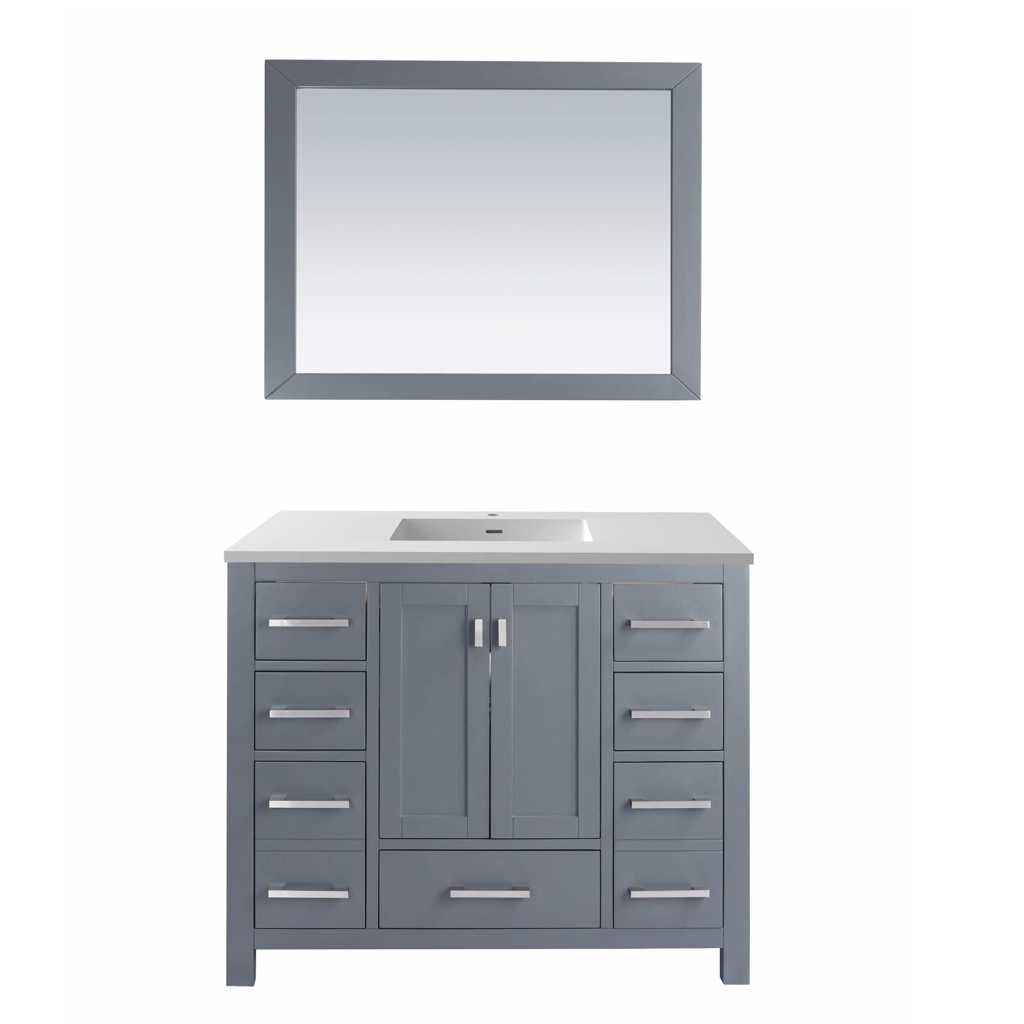 LAVIVA Wilson 313ANG-42G-MW 42" Single Bathroom Vanity in Grey with Matte White VIVA Stone Surface, Integrated Sink, Front View