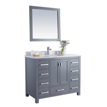 Load image into Gallery viewer, LAVIVA Wilson 313ANG-42G-WC 42&quot; Single Bathroom Vanity in Grey with White Carrara Marble, White Rectangle Sink, Angled View