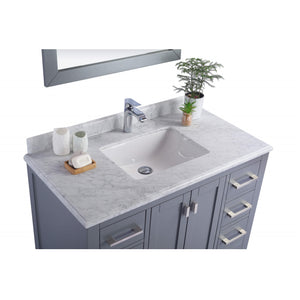 LAVIVA Wilson 313ANG-42G-WC 42" Single Bathroom Vanity in Grey with White Carrara Marble, White Rectangle Sink, Countertop Closeup
