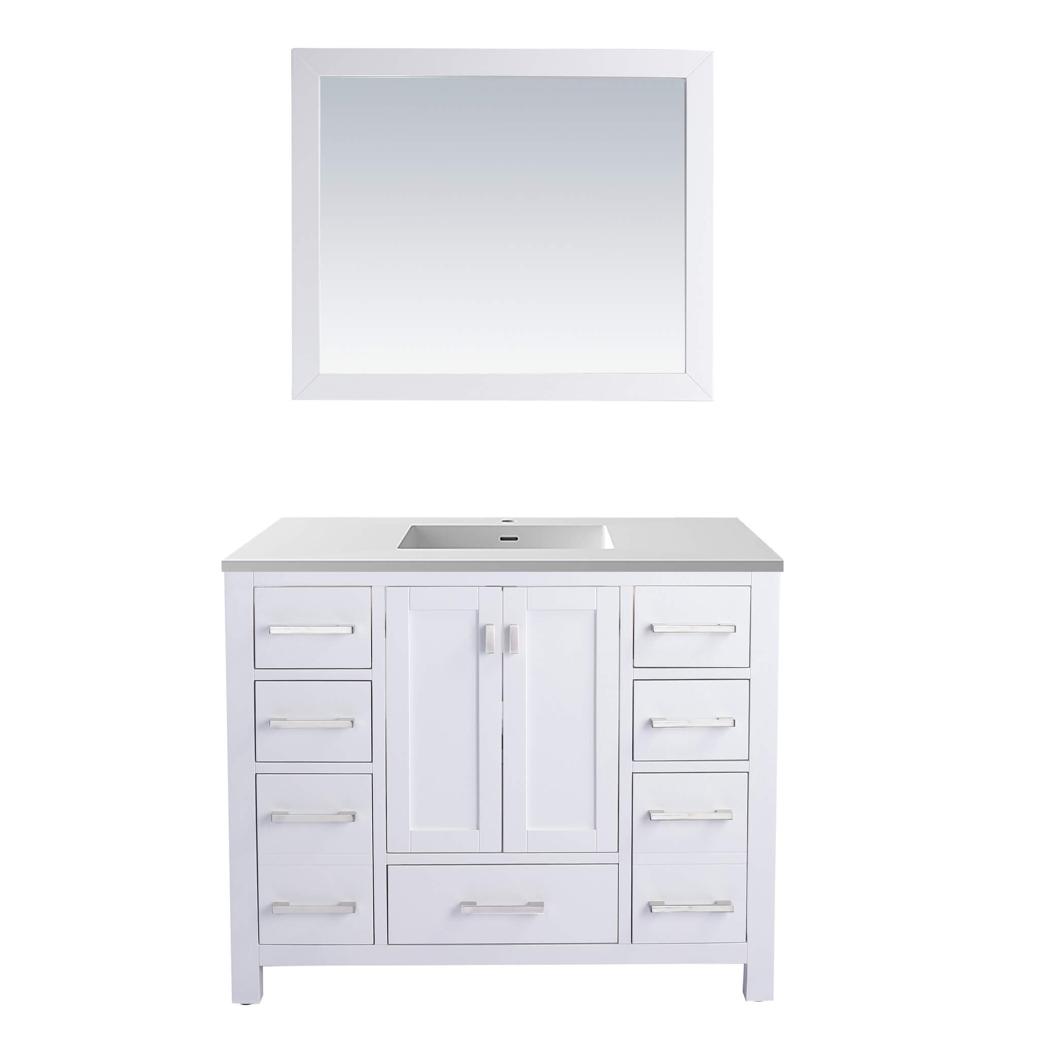 LAVIVA Wilson 313ANG-42W-MW 42" Single Bathroom Vanity in White with Matte White VIVA Stone Surface, Integrated Sink, Front View