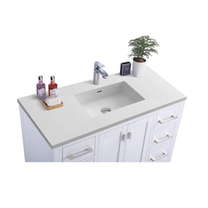 LAVIVA Wilson 313ANG-42W-MW 42" Single Bathroom Vanity in White with Matte White VIVA Stone Surface, Integrated Sink, Countertop Closeup