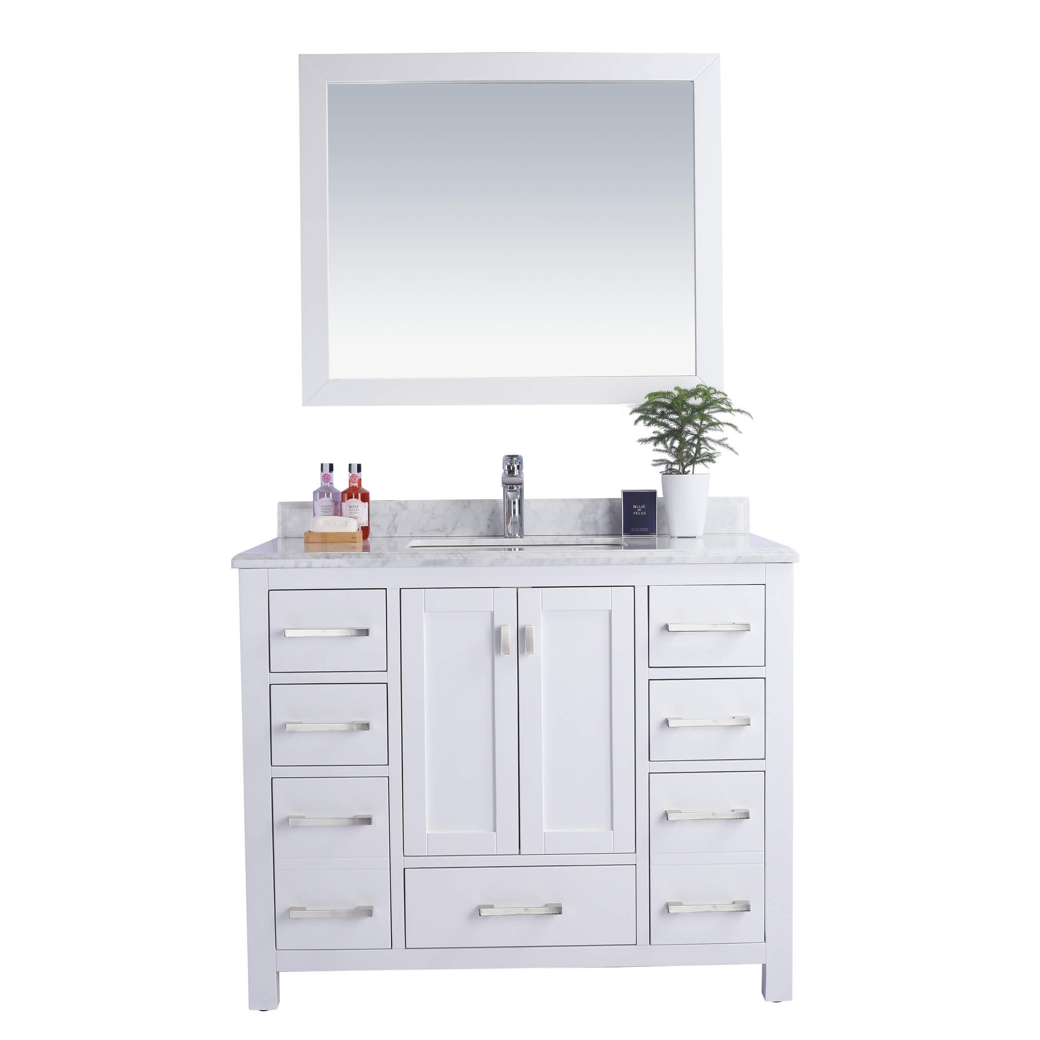 LAVIVA Wilson 313ANG-42W-WC 42" Single Bathroom Vanity in White with White Carrara Marble, White Rectangle Sink, Front View