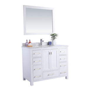 LAVIVA Wilson 313ANG-42W-WC 42" Single Bathroom Vanity in White with White Carrara Marble, White Rectangle Sink, Angled View