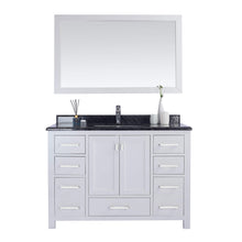 Load image into Gallery viewer, LAVIVA Wilson 313ANG-48W-BW 48&quot; Single Bathroom Vanity in White with Black Wood Marble, White Rectangle Sink, Front View