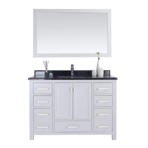 LAVIVA Wilson 313ANG-48W-BW 48" Single Bathroom Vanity in White with Black Wood Marble, White Rectangle Sink, Front View