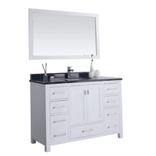 Load image into Gallery viewer, LAVIVA Wilson 313ANG-48W-BW 48&quot; Single Bathroom Vanity in White with Black Wood Marble, White Rectangle Sink, Angled View
