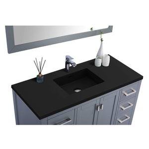 LAVIVA Wilson 313ANG-48G-MB 48" Single Bathroom Vanity in Grey with Matte Black VIVA Stone Surface, Integrated Sink, Countertop Closeup