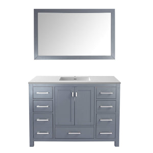LAVIVA Wilson 313ANG-48G-MW 48" Single Bathroom Vanity in Grey with Matte White VIVA Stone Surface, Integrated Sink, Front View