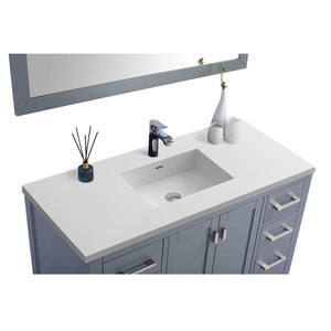 LAVIVA Wilson 313ANG-48G-MW 48" Single Bathroom Vanity in Grey with Matte White VIVA Stone Surface, Integrated Sink, Countertop Closeup