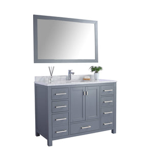 LAVIVA Wilson 313ANG-48G-WC 48" Single Bathroom Vanity in Grey with White Carrara Marble, White Rectangle Sink, Angled View