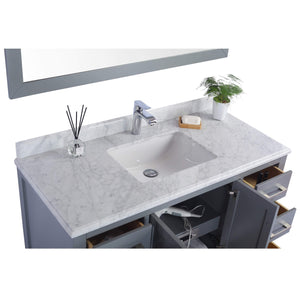 LAVIVA Wilson 313ANG-48G-WC 48" Single Bathroom Vanity in Grey with White Carrara Marble, White Rectangle Sink, Countertop Closeup