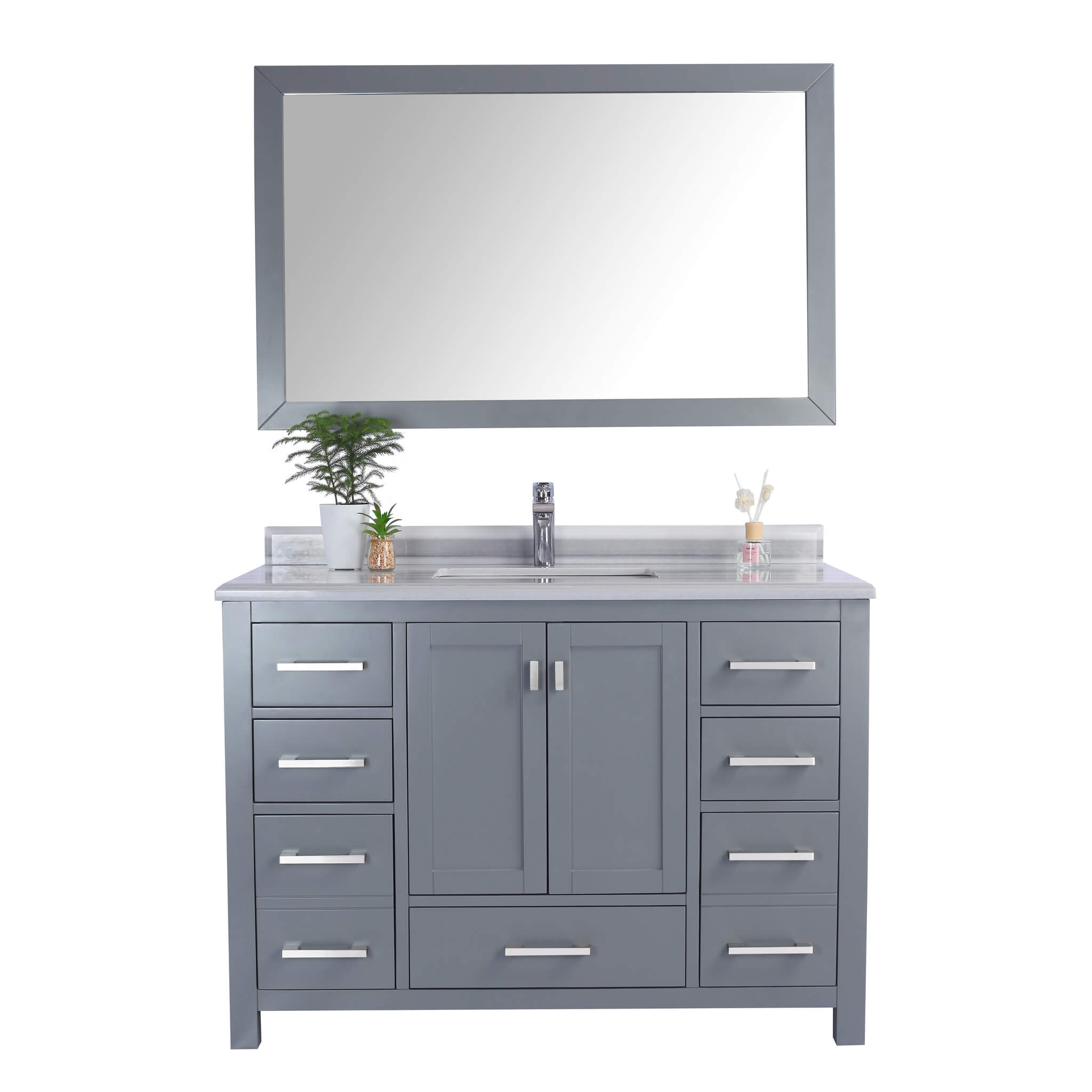 LAVIVA Wilson 313ANG-48G-WS 48" Single Bathroom Vanity in Grey with White Stripes Marble, White Rectangle Sink, Front View
