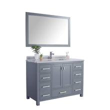Load image into Gallery viewer, LAVIVA Wilson 313ANG-48G-WS 48&quot; Single Bathroom Vanity in Grey with White Stripes Marble, White Rectangle Sink, Angled View