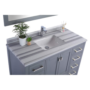 LAVIVA Wilson 313ANG-48G-WS 48" Single Bathroom Vanity in Grey with White Stripes Marble, White Rectangle Sink, Countertop Closeup