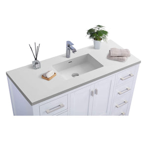 LAVIVA Wilson 313ANG-48W-MW 48" Single Bathroom Vanity in White with Matte White VIVA Stone Surface, Integrated Sink, Countertop Closeup