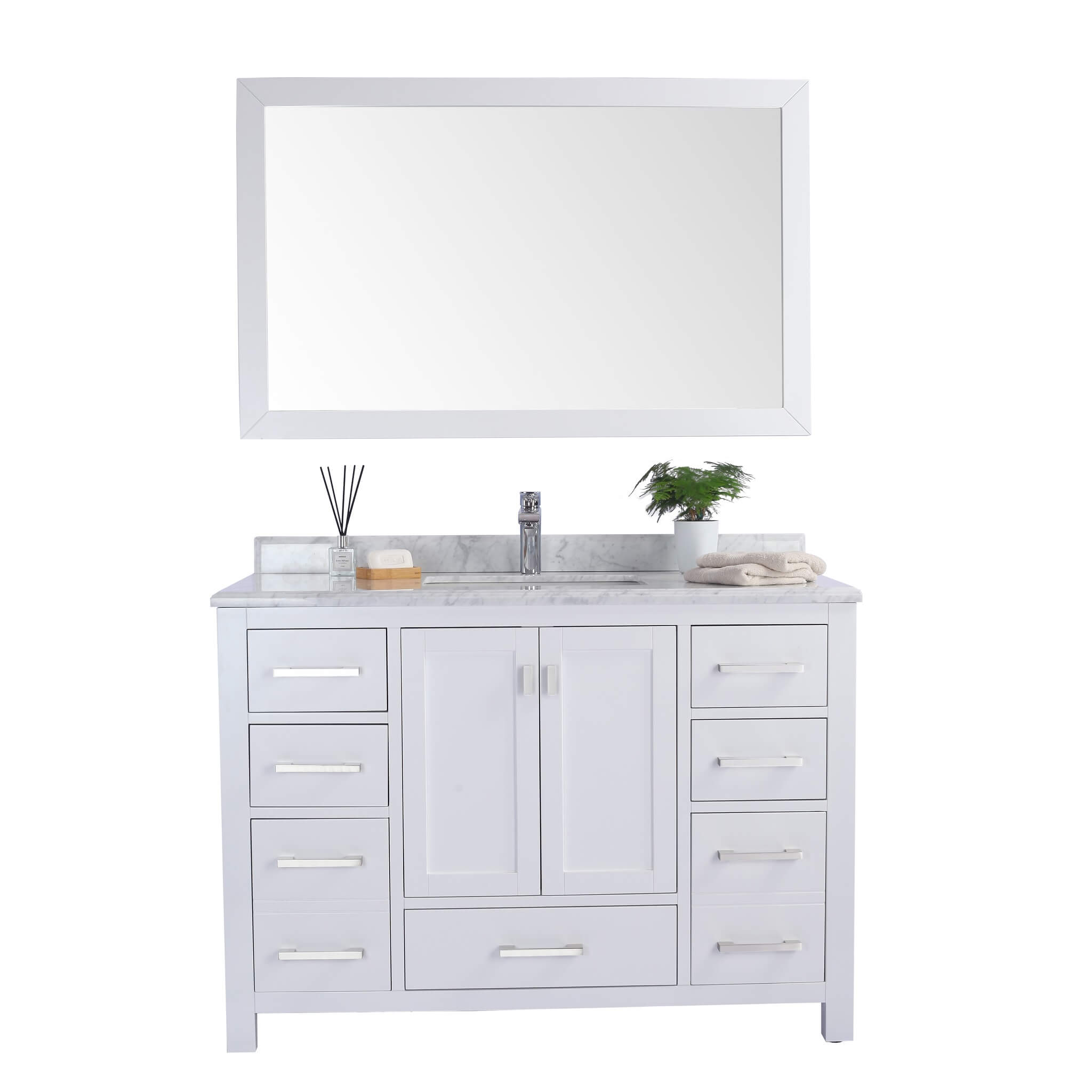 LAVIVA Wilson 313ANG-48W-WC 48" Single Bathroom Vanity in White with White Carrara Marble, White Rectangle Sink, Front View