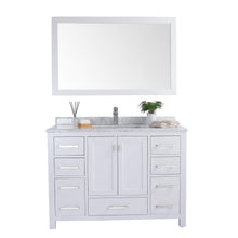 Load image into Gallery viewer, LAVIVA Wilson 313ANG-48W-WC 48&quot; Single Bathroom Vanity in White with White Carrara Marble, White Rectangle Sink, Front View