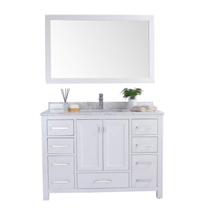 LAVIVA Wilson 313ANG-48W-WC 48" Single Bathroom Vanity in White with White Carrara Marble, White Rectangle Sink, Front View