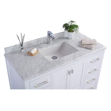 Load image into Gallery viewer, LAVIVA Wilson 313ANG-48W-WC 48&quot; Single Bathroom Vanity in White with White Carrara Marble, White Rectangle Sink, Countertop Closeup