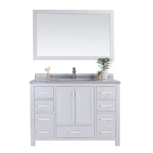 Load image into Gallery viewer, LAVIVA Wilson 313ANG-48W-WS 48&quot; Single Bathroom Vanity in White with White Stripes Marble, White Rectangle Sink, Front View