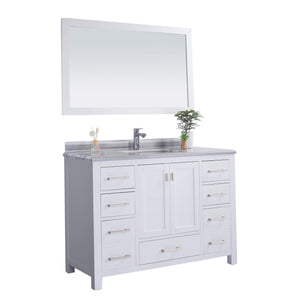 LAVIVA Wilson 313ANG-48W-WS 48" Single Bathroom Vanity in White with White Stripes Marble, White Rectangle Sink, Angled View