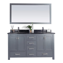 Load image into Gallery viewer, LAVIVA Wilson 313ANG-60G-BW 60&quot; Double Bathroom Vanity in Grey with Black Wood Marble, White Rectangle Sinks, Front View