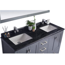 Load image into Gallery viewer, LAVIVA Wilson 313ANG-60G-BW 60&quot; Double Bathroom Vanity in Grey with Black Wood Marble, White Rectangle Sinks, Countertop Closeup