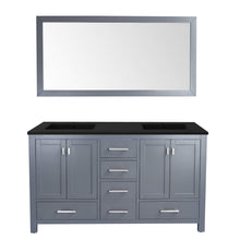 Load image into Gallery viewer, LAVIVA Wilson 313ANG-60G-MB 60&quot; Double Bathroom Vanity in Grey with Matte Black VIVA Stone Surface, Integrated Sinks, Front View