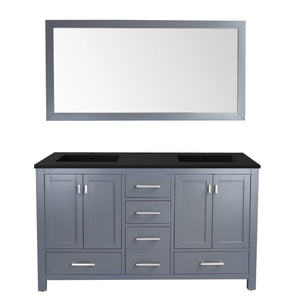 LAVIVA Wilson 313ANG-60G-MB 60" Double Bathroom Vanity in Grey with Matte Black VIVA Stone Surface, Integrated Sinks, Front View