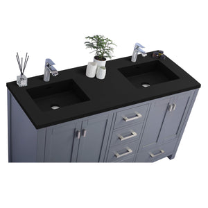 LAVIVA Wilson 313ANG-60G-MB 60" Double Bathroom Vanity in Grey with Matte Black VIVA Stone Surface, Integrated Sinks, Countertop Closeup
