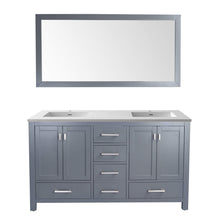 Load image into Gallery viewer, LAVIVA Wilson 313ANG-60G-MW 60&quot; Double Bathroom Vanity in Grey with Matte White VIVA Stone Surface, Integrated Sinks, Front View