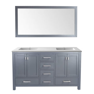 LAVIVA Wilson 313ANG-60G-MW 60" Double Bathroom Vanity in Grey with Matte White VIVA Stone Surface, Integrated Sinks, Front View