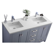 Load image into Gallery viewer, LAVIVA Wilson 313ANG-60G-MW 60&quot; Double Bathroom Vanity in Grey with Matte White VIVA Stone Surface, Integrated Sinks, Countertop Closeup