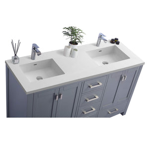 LAVIVA Wilson 313ANG-60G-MW 60" Double Bathroom Vanity in Grey with Matte White VIVA Stone Surface, Integrated Sinks, Countertop Closeup