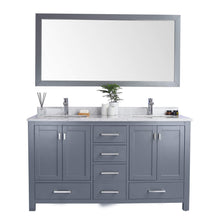 Load image into Gallery viewer, LAVIVA Wilson 313ANG-60G-WC 60&quot; Double Bathroom Vanity in Grey with White Carrara Marble, White Rectangle Sinks, Front View