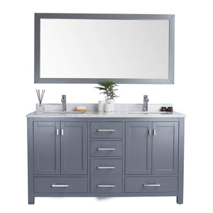 LAVIVA Wilson 313ANG-60G-WC 60" Double Bathroom Vanity in Grey with White Carrara Marble, White Rectangle Sinks, Front View