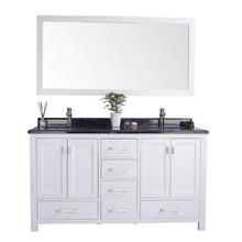 Load image into Gallery viewer, LAVIVA Wilson 313ANG-60W-BW 60&quot; Double Bathroom Vanity in White with Black Wood Marble, White Rectangle Sinks, Front View